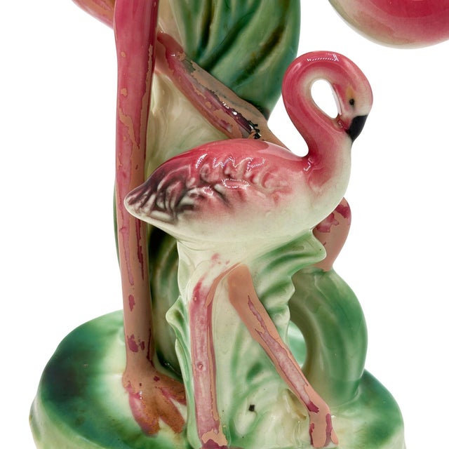 1950s Mid-Century Child & Mother Pink Flamingo Ceramic Tabletop Statue by Leftons For Sale - Image 4 of 11