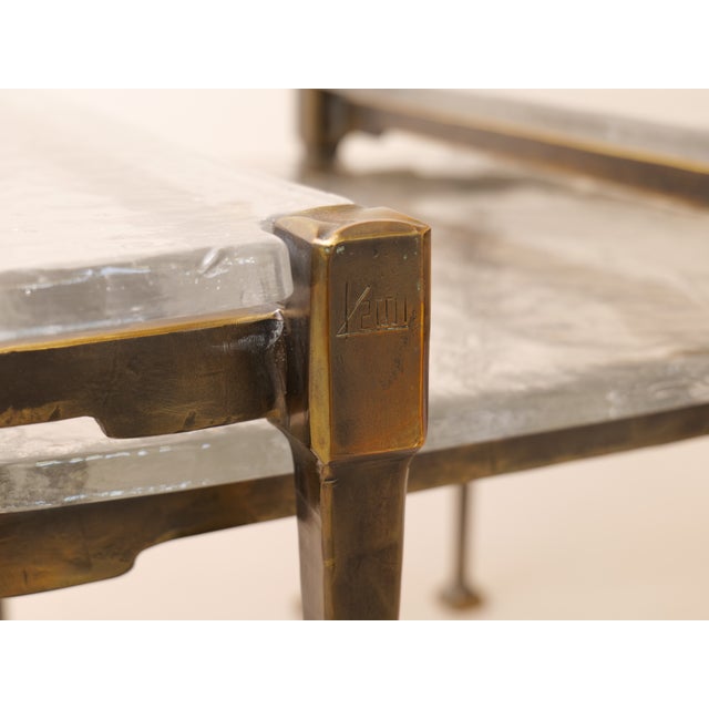 Brutalist Wrought Bronze and Crystal Glass Coffee Table by Lothar Klute, 2001, Set of 3 For Sale - Image 6 of 12