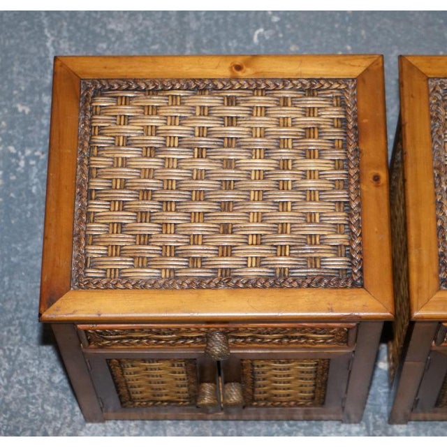 Wood Vintage Rattan Bedside Tables with Drawer, Set of 2 For Sale - Image 7 of 15