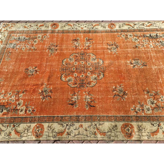 Orange Vintage Turkish Area Rug - 71" X 108" | Chairish
