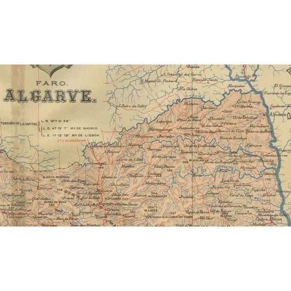 The image is a historical map of the Algarve, the southernmost region of Portugal. The map is titled "FARO. ALGARVE,"...
