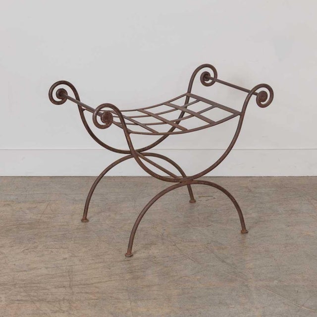 French 1920s French Iron Curule Stool For Sale - Image 3 of 11