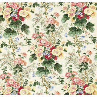 Traditional Lee Jofa, Hollyhock White/Coral Floral Fabric - 8 Yds For Sale