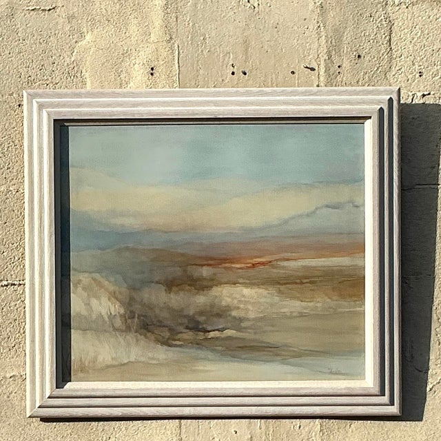 Wood Vintage Boho Original Oil Landscape Painting on Canvas For Sale - Image 7 of 8