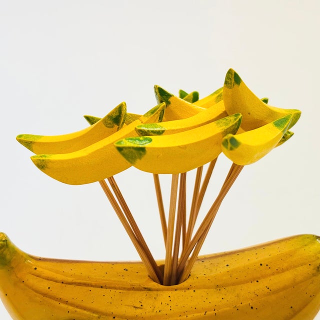 Mid 20th Century Wood Banana Toothpicks and Holder Set For Sale - Image 5 of 12
