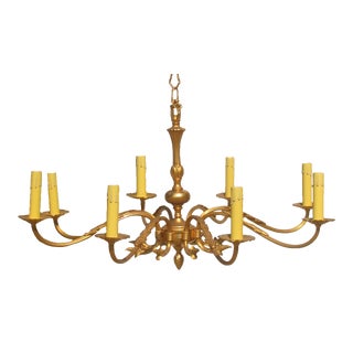 Large French Brass 8-Arm Chandelier For Sale