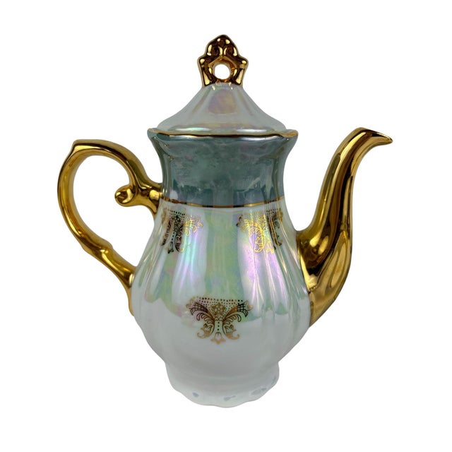 Victorian Vintage Yusui Porcelain 24k Gold Trim Lusterware Coffee Service, 15 Pcs. For Sale - Image 3 of 11