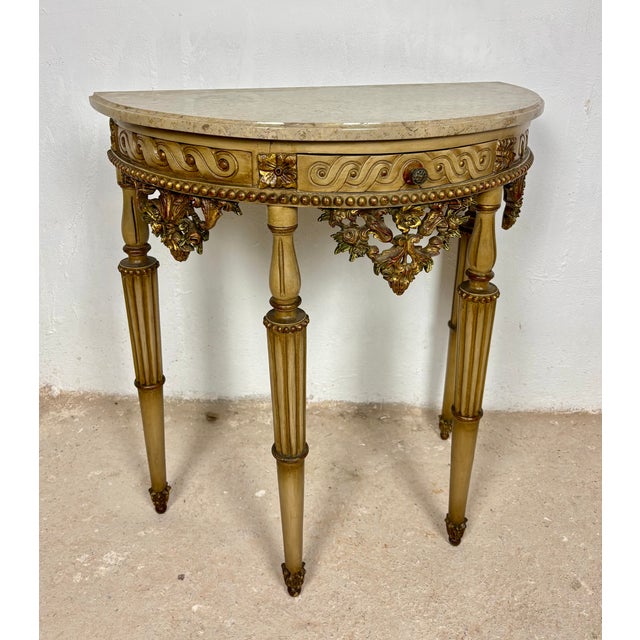 Italian Neoclassical Polychromed Console Table with Marble Top, 1940 For Sale - Image 13 of 18