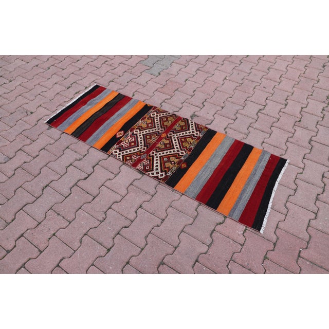 Traditional 1980s Ethnic Design Cappadocia Hand Knotted Natural Wool Kilim Runner Rug For Sale - Image 3 of 12