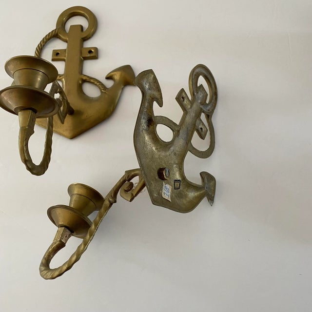 1980s Vintage Brass Anchor Candle Sconces - a Pair For Sale In Richmond - Image 6 of 9