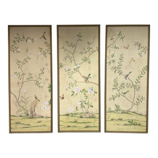 De Gournay Badminton Framed Wall Paper Panels, Set of Three For Sale