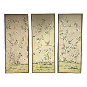 De Gournay Badminton Framed Wall Paper Panels, Set of Three