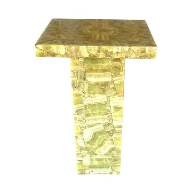 Tall Mueller of Mexico Natural Onyx and Resin Pedestal Table. Mueller is celebrated for sculptural stone furniture during...