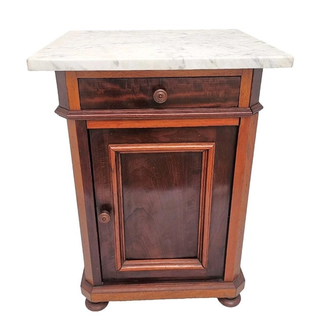 Late 19th Century Antique 1890s Marble Top Nightstand Mahogany Victorian Cabinet Stand For Sale - Image 5 of 18