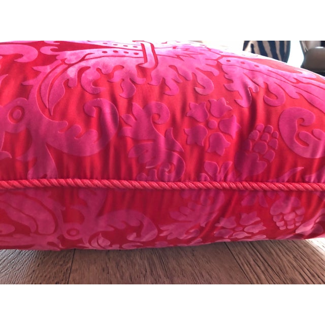 Contemporary Flocked Pink Raspberry on Red Satin Pillow - 24ʺW × 24ʺD For Sale - Image 4 of 6