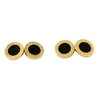Bvlgari Onyx 18k Yellow Gold Double Circle Chain Cufflinks - 2 Pieces For Sale