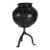 1920s Navajo Style Black on Black Mexican Blackware Pottery Vase on Wrought Iron Stand For Sale