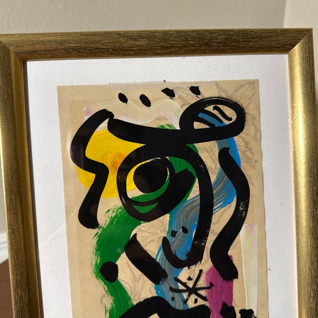 Abstract 1970s Peter Robert Keil Original Painting Abstract Miro Style Modern Art Signed Framed For Sale - Image 3 of 9