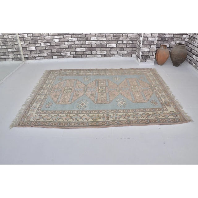 Light Turqouise Vintage Anatolian Carpet For Sale - Image 4 of 10