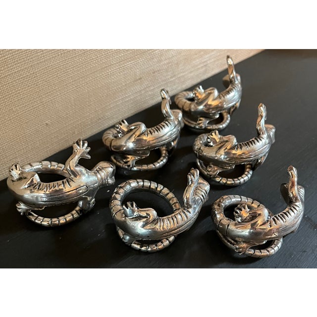 Rustic Late 20th Century Lizard (Gecko) Napkin Rings Set - Set of 6 For Sale - Image 3 of 9