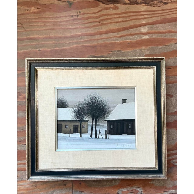 Wood Vintage Boho Winter Landscape Original Oil on Canvas For Sale - Image 7 of 9