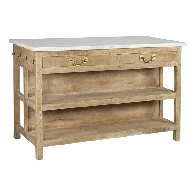 Matthew Izzo Home Cocina Mango Wood Kitchen Island With Banswara Marble Top For Sale