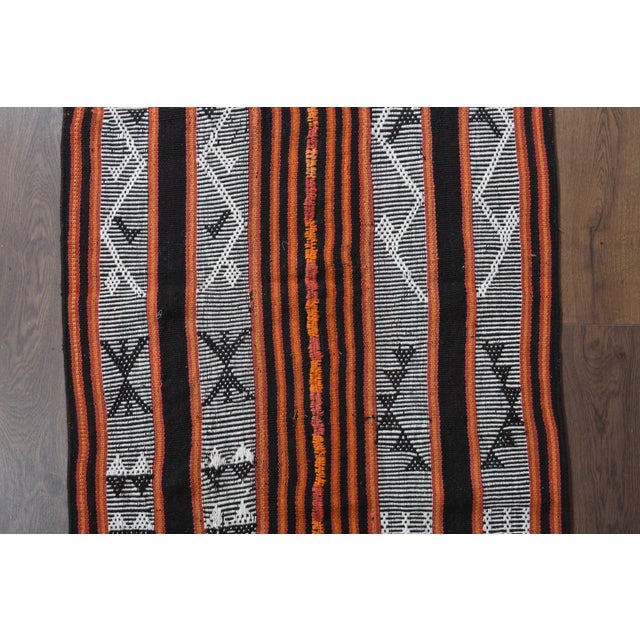 Textile 1970s Vintage Handmade Wool Cotton Black Orange Runner Rug For Sale - Image 7 of 11