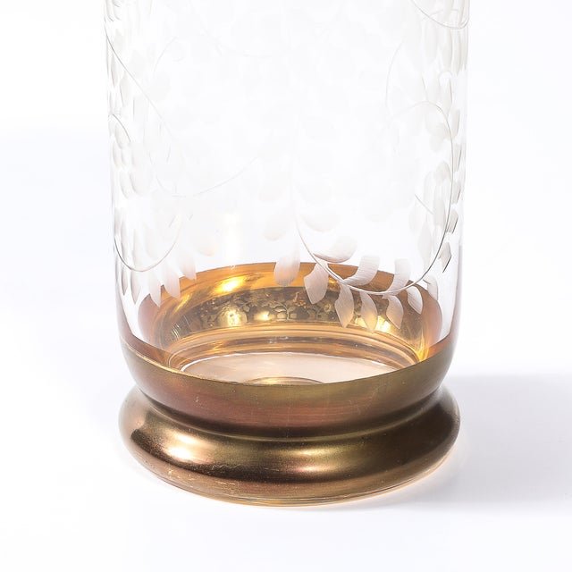 Mid Century Decanter Set With Six Glasses in Gilt Detailing and Etched Glass For Sale - Image 17 of 18