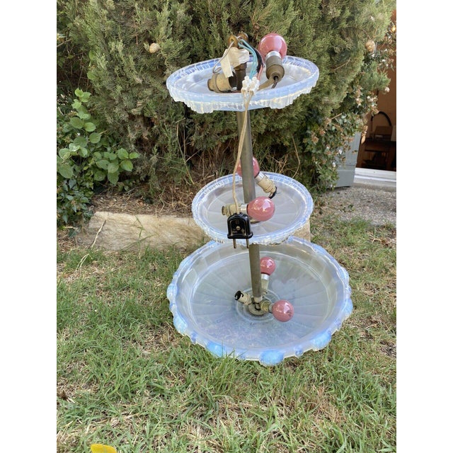 C. 1930 Ezan France French Art Deco Large Tiered Opalescent 7 Light Chandelier For Sale - Image 13 of 13