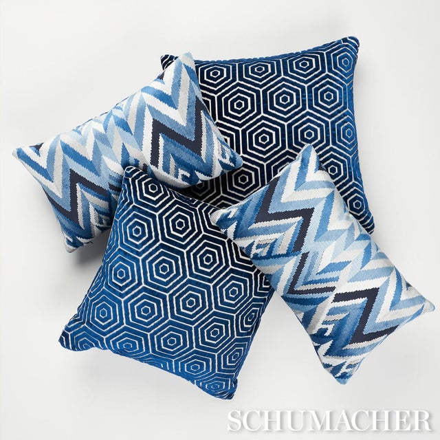 Contemporary Schumacher x Mary McDonald Bees Knees Cut Velvet 20" Pillow in Blue For Sale - Image 3 of 3