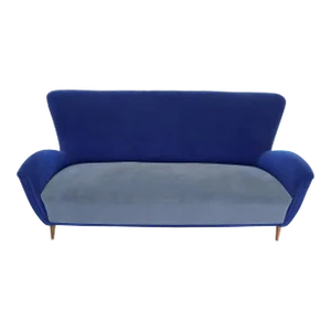 Two-Tone Blue Mohair Paulo Buffa Mid-Century Modern Italian Sculptural Sofa