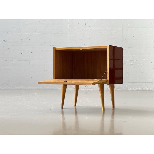 Mid-Century Modern Bedside Table with Drop-Down Door, 1950s For Sale - Image 10 of 17