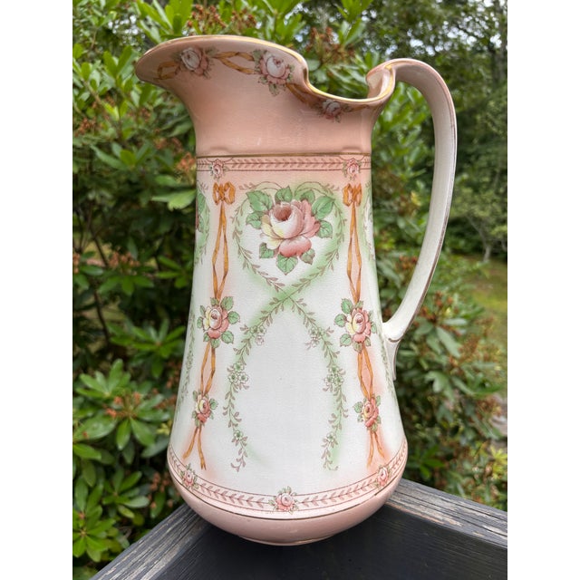 Ceramic Antique Crown Devon Victorian/Edwardian Art Nouveau Fine English Porcelain Pitcher and Washbowl Set For Sale - Image 7 of 14