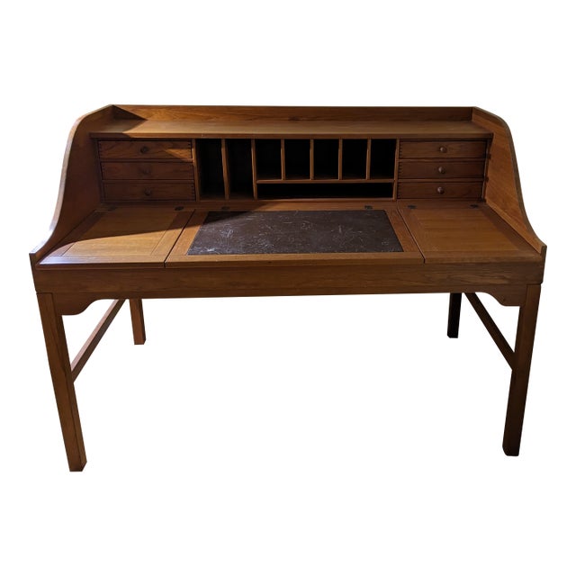 1980s Danish Modern Teak Writing Desk by Andreas Hansen Solid Teak For Sale