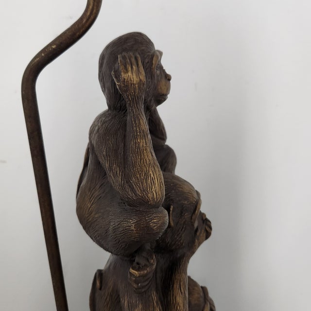Vintage Three Wise Monkeys Bronze Finish Table Lamp – See No Evil, Hear No Evil, Speak No Evil For Sale - Image 11 of 16