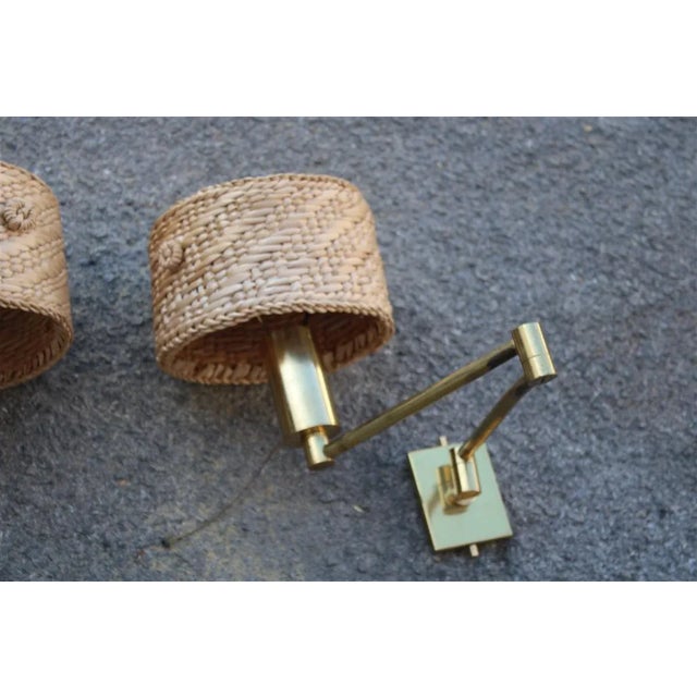 Brass and Straw Bedside Lamps, Italy, 1970s, Set of 2, in Good conditions. Designed 1970 to 1979 European Plug (up to...