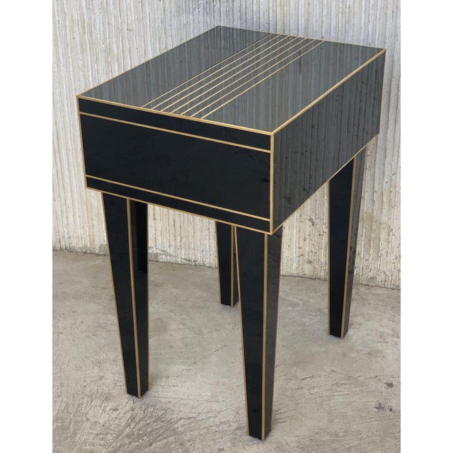 New Mirrored Nightstand In Black Mirror And Chrome With One Drawer