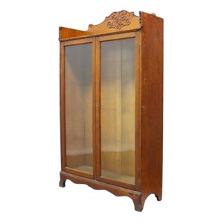 Rj Horner Carved Oak 2-Door Bookcase Unsigned C1920 For Sale