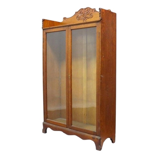 Rj Horner Carved Oak 2-Door Bookcase Unsigned C1920 For Sale