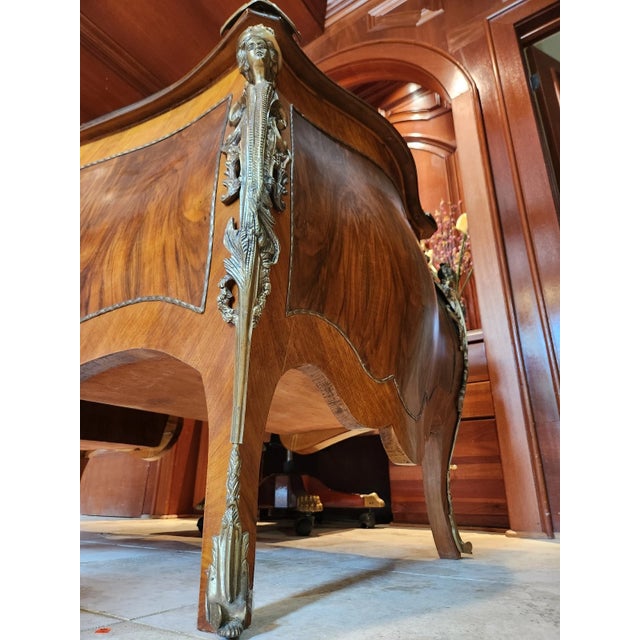 French Louis XV Rococo Bombe Inlay Burlwood Parquetry Office Desk ...