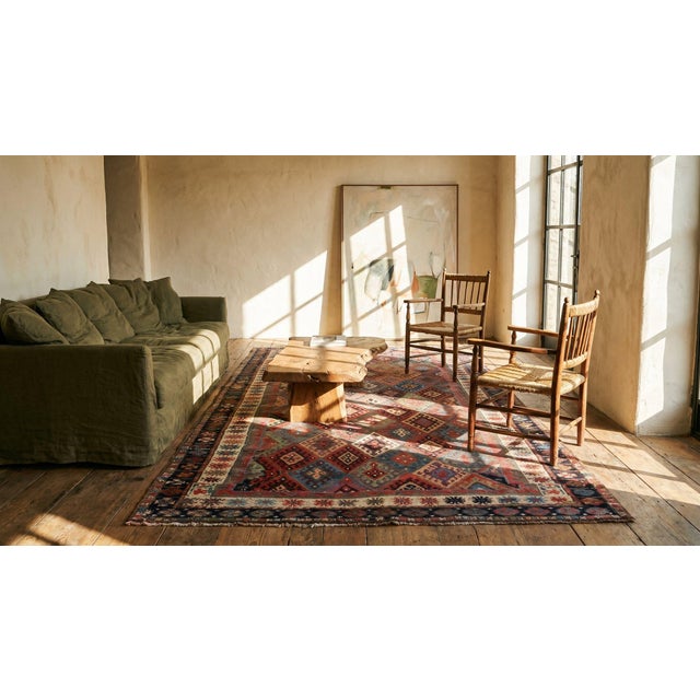 Textile 1890s Multicolor Diamond Tribal Antique Persian Kurdish Rug 4'0"x 7'4" Handknotted Wool Carpet For Sale - Image 7 of 8