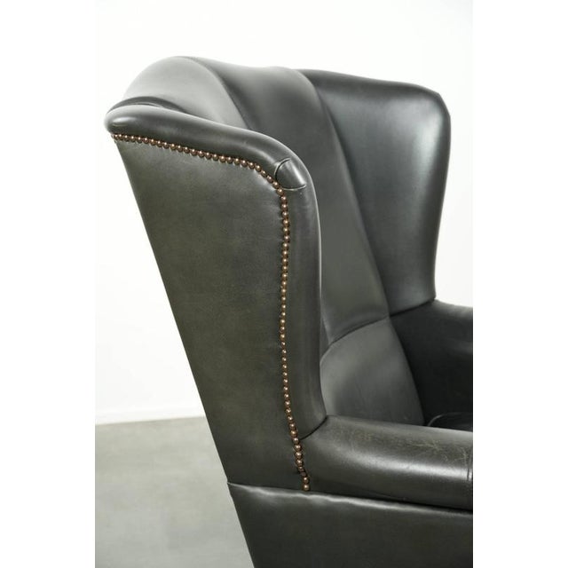 English Style Black Cowhide Wing Armchair For Sale - Image 14 of 15