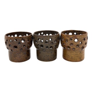 Brutalist Stoneware Candleholders by Pentti Envala for Studio Seutula, Finland, 1970s, Set of 3 For Sale
