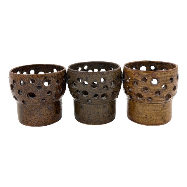 Brutalist Stoneware Candleholders by Pentti Envala for Studio Seutula, Finland, 1970s, Set of 3 For Sale