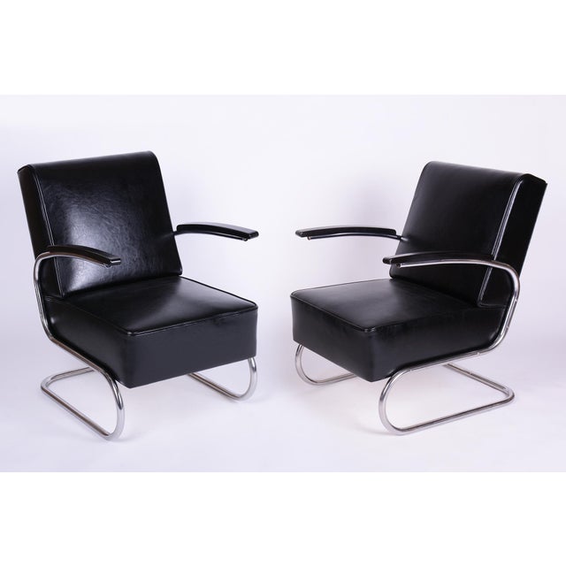 Black Art Deco Lounge Chairs by W.H.Gispen for Mücke Melder, Czech, 1930s, Set of 2 For Sale - Image 8 of 8