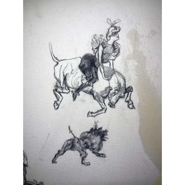 Blue Circus High Diver Into Glass With Sketches Unstretched Canvas Joni Wildman Oil Painting For Sale - Image 8 of 15
