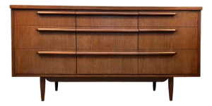 Vintage Walnut Nine Drawer Dresser by Drew Furniture