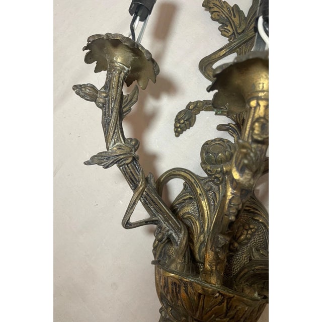 Antique Ornate Spanish Style 3 Arm Gilded Bronze Brass Wall Sconce Fixture Light For Sale In New York - Image 6 of 10