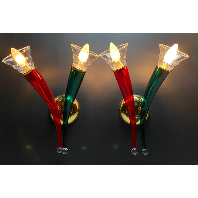 Ducale Hand Blown Red and Green Murano Glass Sconce by VeArt, 1970 For Sale - Image 10 of 17