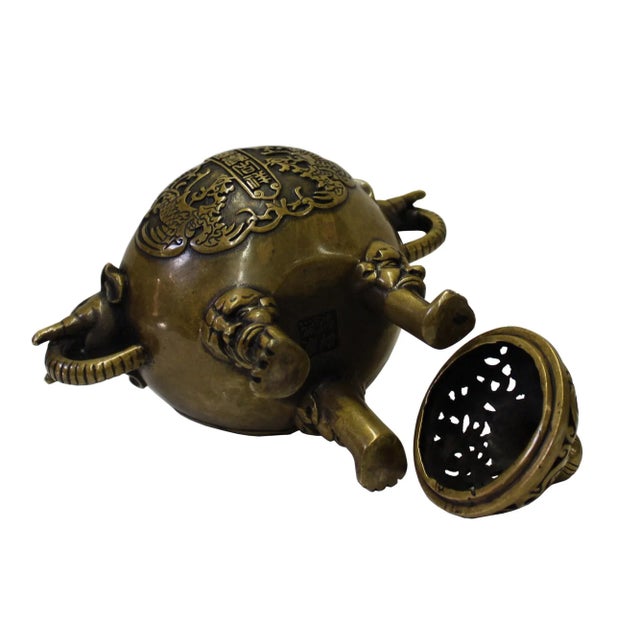 Chinese Oriental Bronze Metal Incense Burner Display For Sale - Image 5 of 6